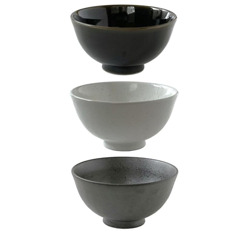 風景ドットコム 茶碗 3個セット, 織部・白粉引・黒茶, 直径11cm×高さ6cm, 食洗機・電子レンジ対応, 業務用・家庭用, 日本製
