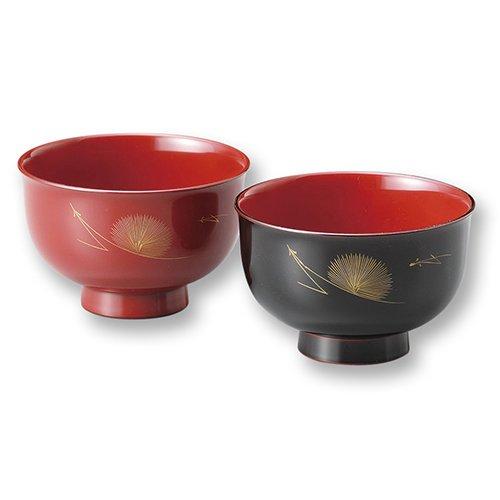 能村漆器店 越前塗 松葉沈金 羽反汁椀 ペア 朱・黒2個ペア 12-03801