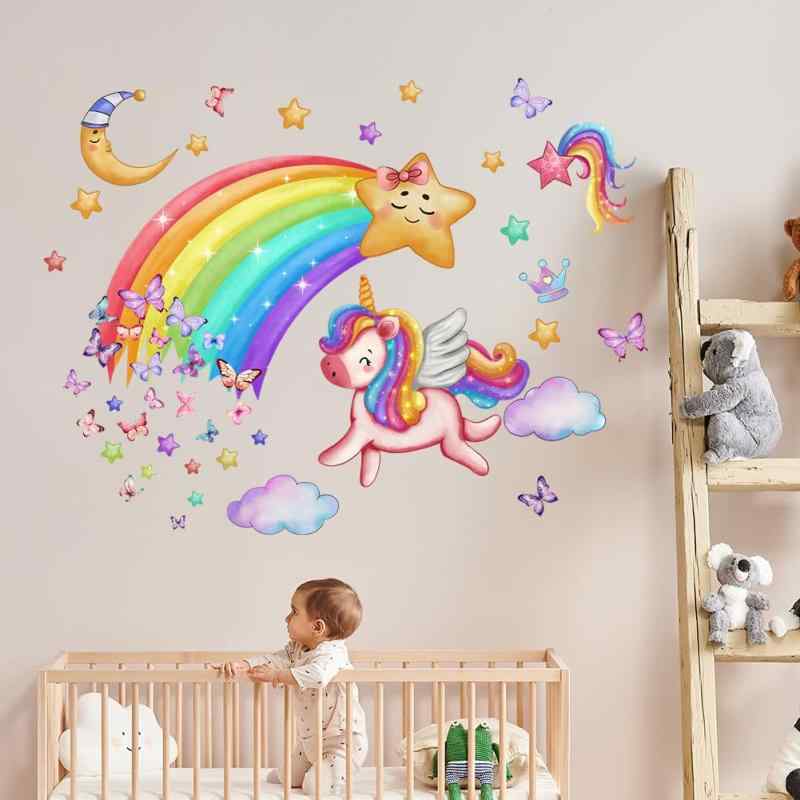 Mansoyun ウォールステッカー レインボー, 虹と雲, ユニコーン, 蝶 妖精と星,ハートデザイン, アニメ 動物 可愛い, 絵画風 用 装飾デカール，pvc防水壁転写 シール,インテリア おしゃれ 姫 子供