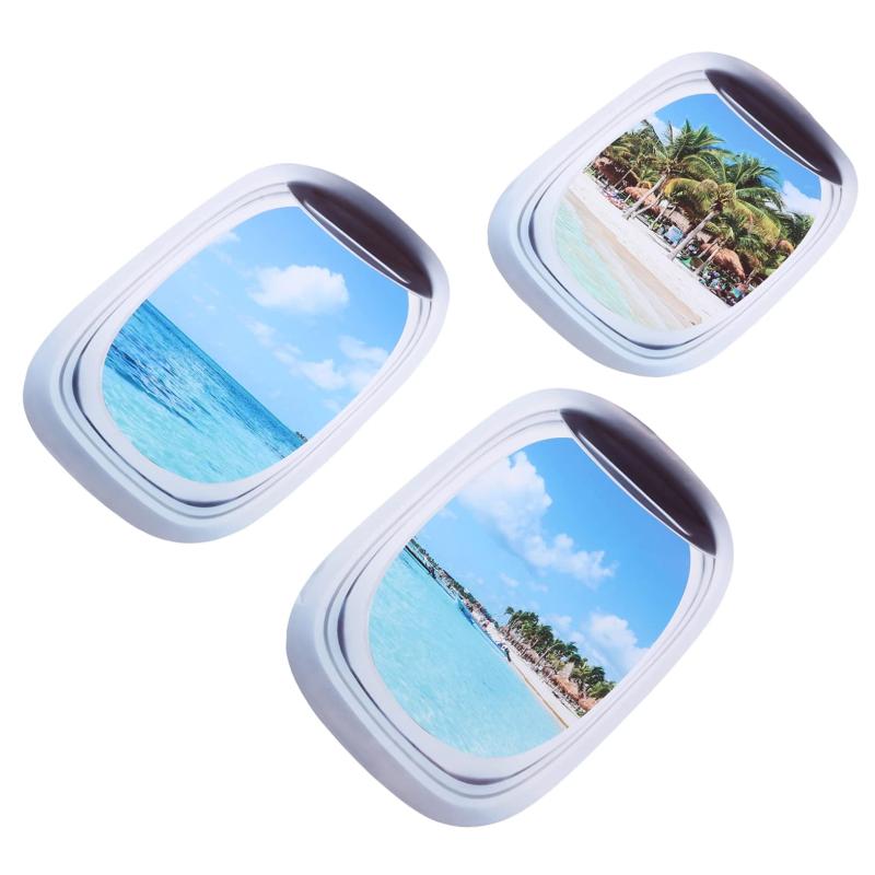 3個 ステッカー フェイクウィンドウポスター 窓の壁用デ 砂浜 ビーチフェイクウィンドウ 人工の窓 飛行機の窓デ 窓のポスター 窓の壁紙 塩ビ 壁画 海洋 オフィス