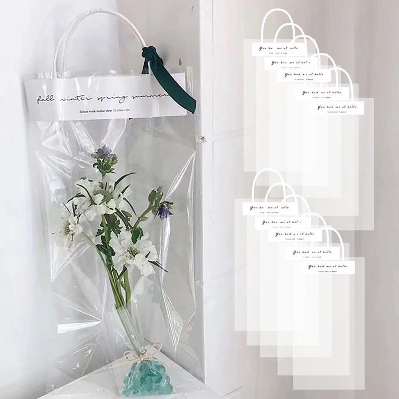 morytrade 【組立済】フラワーバッグ 花 袋 持ち運び ラッピングバッグ 手提げ 透明