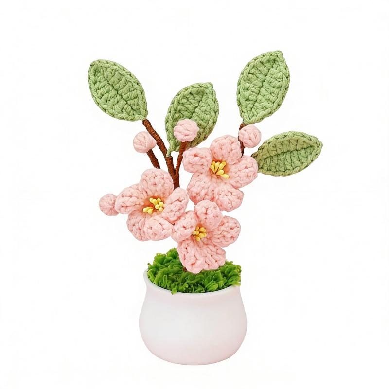 koundeneko 手編み ひな祭り用 造花 かわいい 桃の花 鉢植え かぎ針編み 造花ブーケ 桃の節句 ニット花束盆栽 手作りブーケ 枯れない花 インテリア 玄関 部屋 店舗 卓上 置物 ひな祭り 母の日