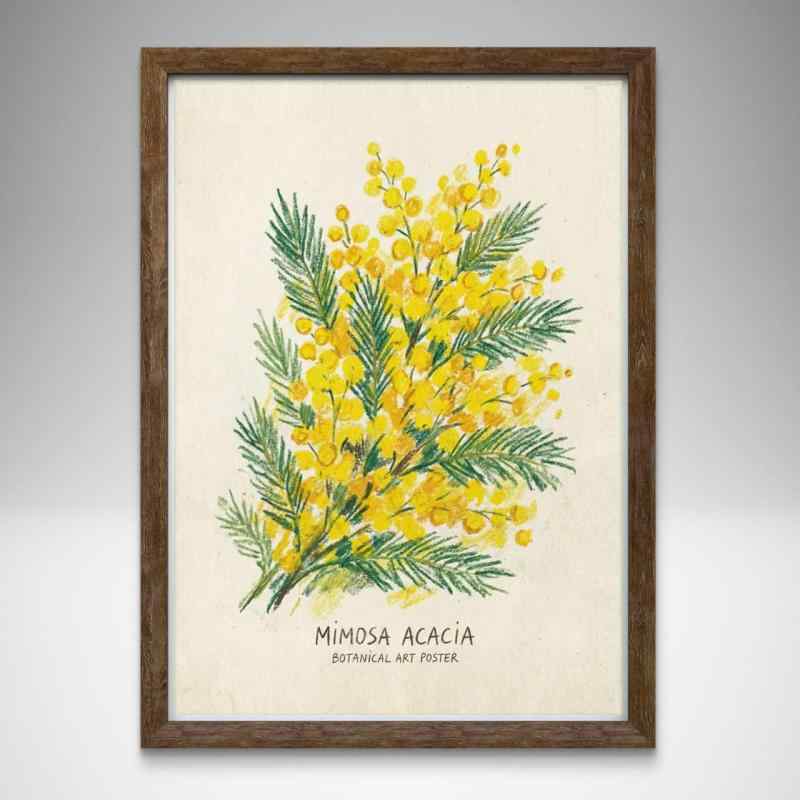 ミモザ (2) 黄色いお花 ボタニカルポスター A4サイズ フレーム付き 北欧