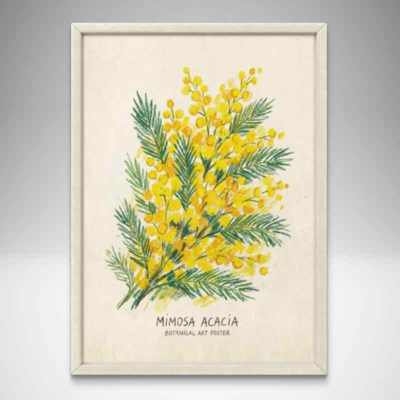 ミモザ (2) 黄色いお花 ボタニカルポスター A4サイズ フレーム付き 北欧