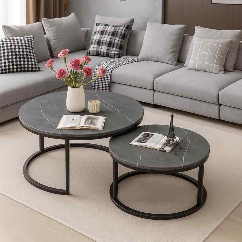 Batone ネストテーブル 大理石柄 センターテーブル セラミック ローテーブル コーヒーテーブル リビングテーブル サイドテーブル 座卓幅60cm 幅45cm 組み合わせ自由 2個セット 大理石調 入れ子