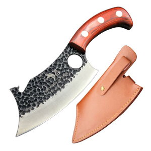 漁川 骨切り包丁 刃渡り155mm 刃厚5mm 【一体式で堅牢な骨切りナイフ】 槌目鍛造 【栓抜き機能付き】 【アウトドアにも最適】 家庭用 キャンプ BBQ 魚 魚介 肉 骨 切る 捌く