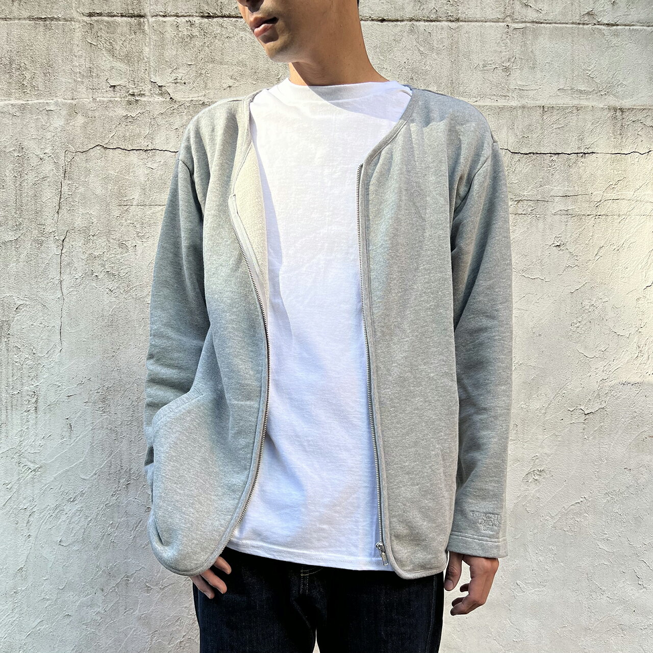 [店内2点以上で5%OFFクーポン] BDスウェットカーディガン 直営店限定 ビーチドデイズ 公式 BEACHED DAYS Sweat Cardigan カーディガン メンズ レディース ユニセックス 男女兼用 フロントジップ スウェット 裏パイル 裏毛 グレー サーフィン サーフ アメカジ