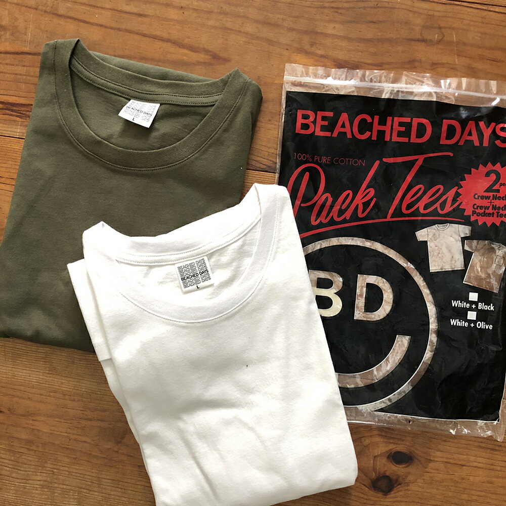 [30%OFFセール] パックTee 2枚セット オリーブ&ホワイト ビーチドデイズ 公式 BEAC