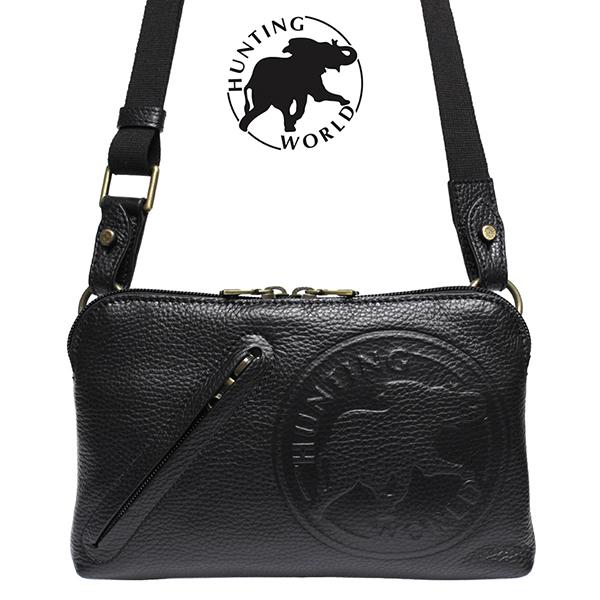 HUNTING WORLD（ハンティングワールド）4260 MENS &WOMENS Crossbody One Shoulder BAG メンズ＆ウィメンズ クロスボディ ワンショルダーバッグ LEATHER LUX レザー ブラック