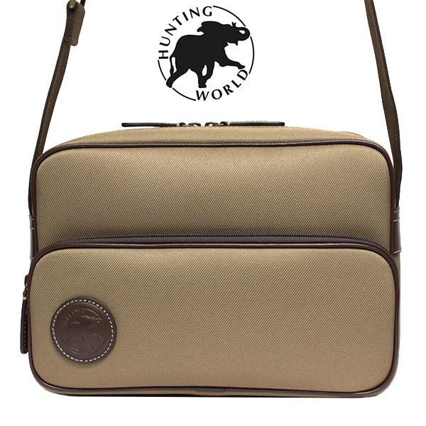 HUNTING WORLD（ハンティングワールド）7833 Rectangle Shoulder BAG レクタングルショルダーバッグ キャンバスXレザー ベイジュ X ブラウン