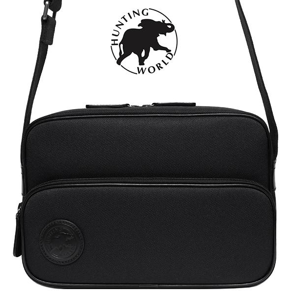 HUNTING WORLD（ハンティングワールド）7833Rectangle Shoulder BAG レクタングルショルダーバッグ キャンバスXレザー ブラック