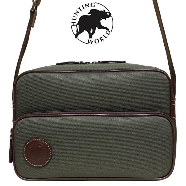 HUNTING WORLD（ハンティングワールド）7833 Rectangle Shoulder BAG レクタングルショルダーバッグ キャンバスXレザー グリーンXブラウン