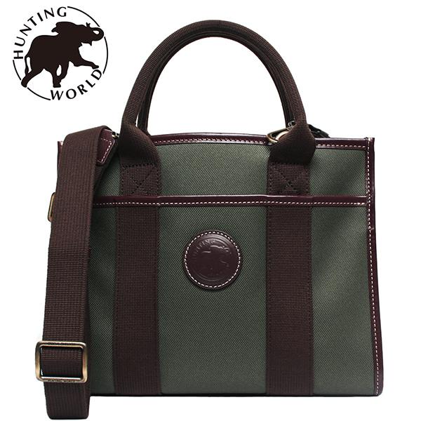 HUNTING WORLD （ハンティングワールド ）7836 CANVAS LEATHER TOTE 2WAY BAG キャンバスXレザー トート 2WAY バッグ KHAKIXBROWN MENS &WOMENS