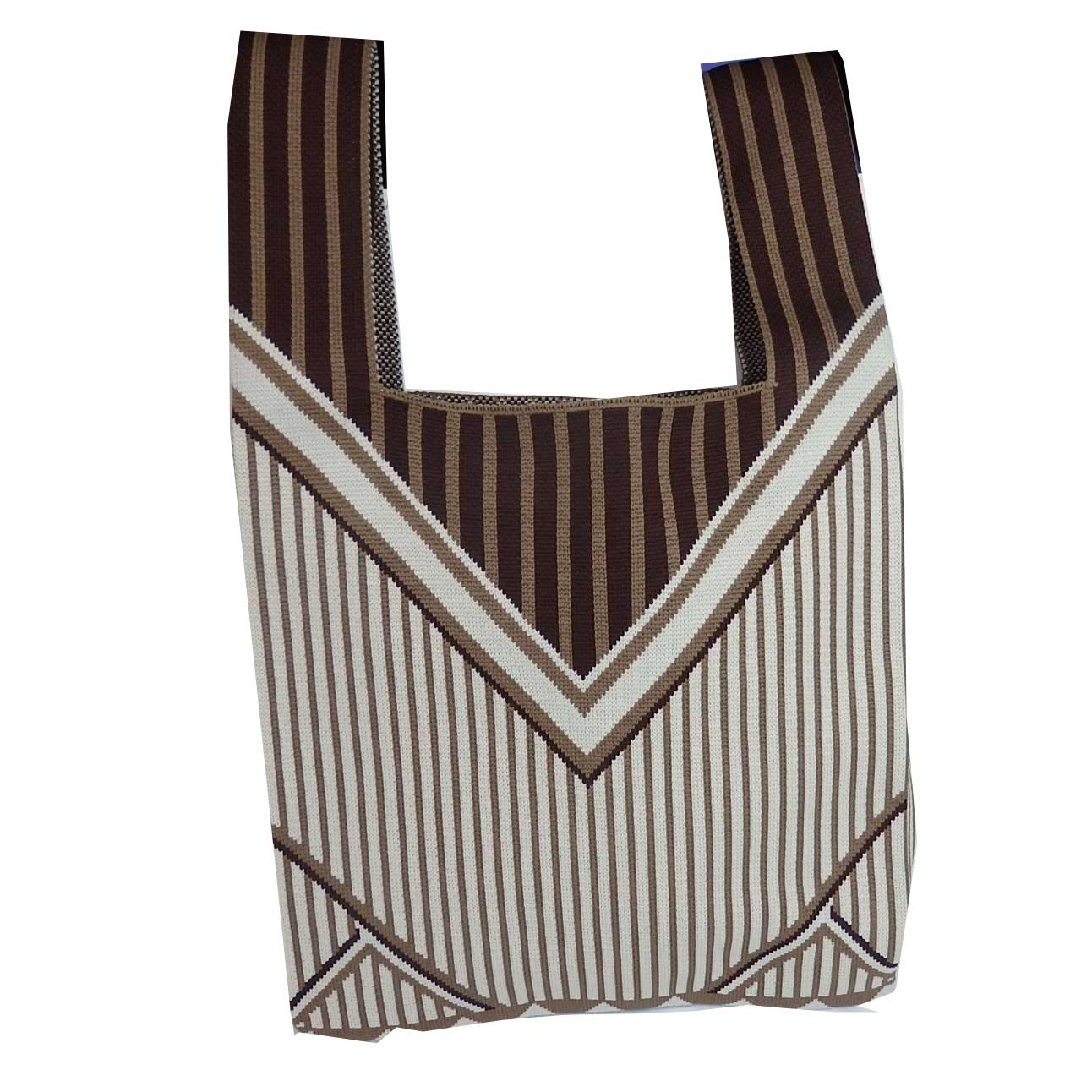 R・BOOM（アール・ブーム）KNIT BAGニットバッグ　大　Mサイズ　ブラウン系　トライアングル　高さ44cm　ハンドル25cm含む　横幅27cm　毎日使い　オシャレ　可愛い