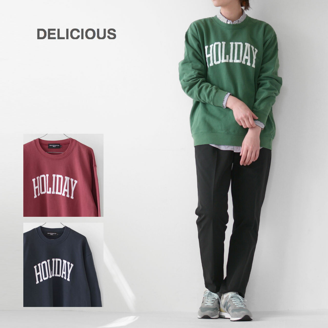 【SALE 30%OFF】DELICIOUS [デリシャス] HOLIDAY LOGO Pullover [JHT078] ホリデーロゴ プルオーバー・コットン・裏パイルトレーナー・トレーナー・スウェット・キャンプ・アウトドア・MEN S/L…