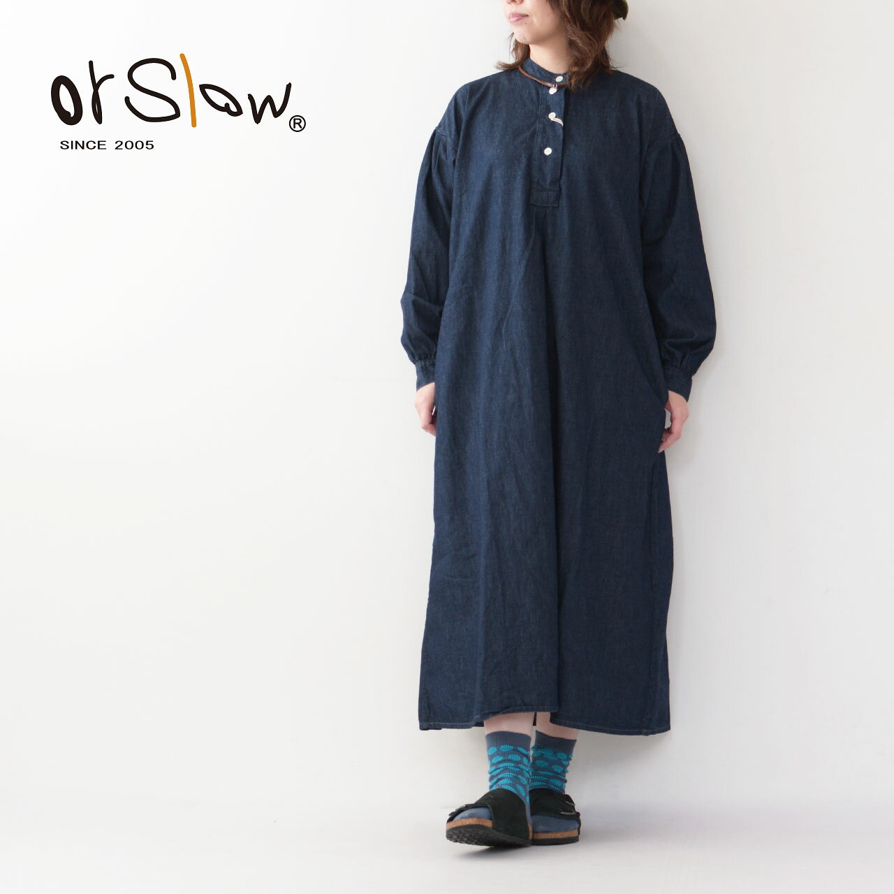 orslow オアスロウ DENIM PULL OVER DRESS 00-9536-81 デニムプルオーバードレス オールインワン シャツワンピース ワンウォッシュ フリーサイズ Aライン カジュアル LADY 039 S