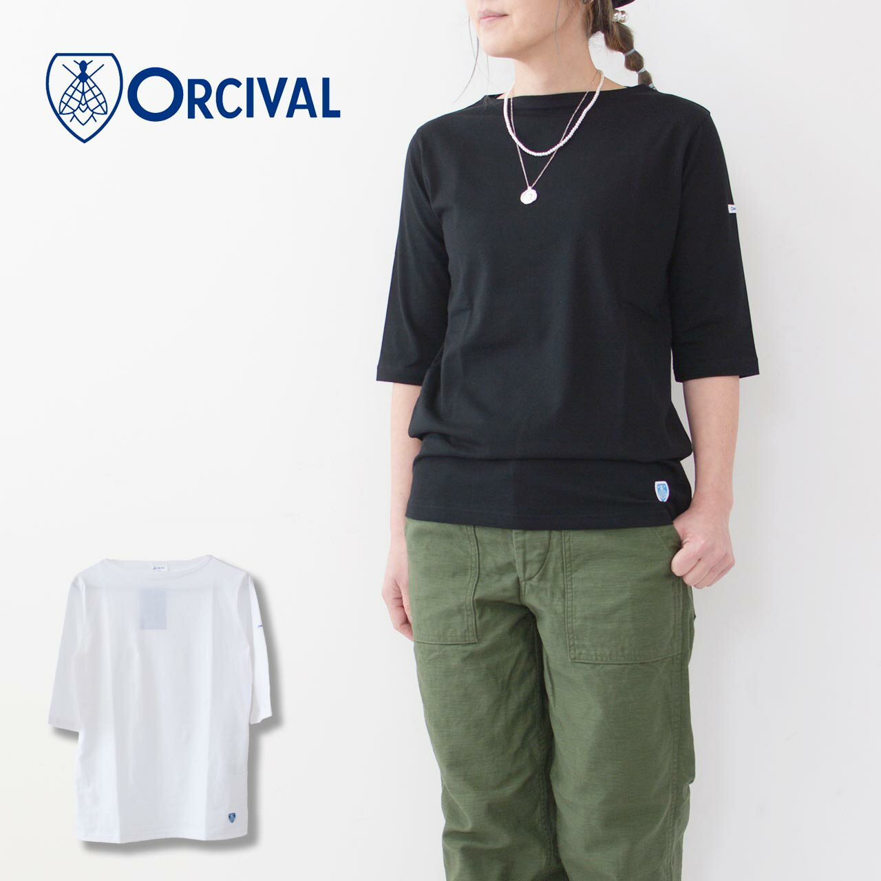 ORCIVAL [オーチバル・オーシバル] W 40/2 JERSEY HALF SLEEVE -SOLID- [OR-C0136BFJ] 40/2 ジャージー ハーフスリーブ・無地・ボートネックTシャツ・5分丈Tシャツ・セントジェームス・LADY'S [2024SS]のサムネイル