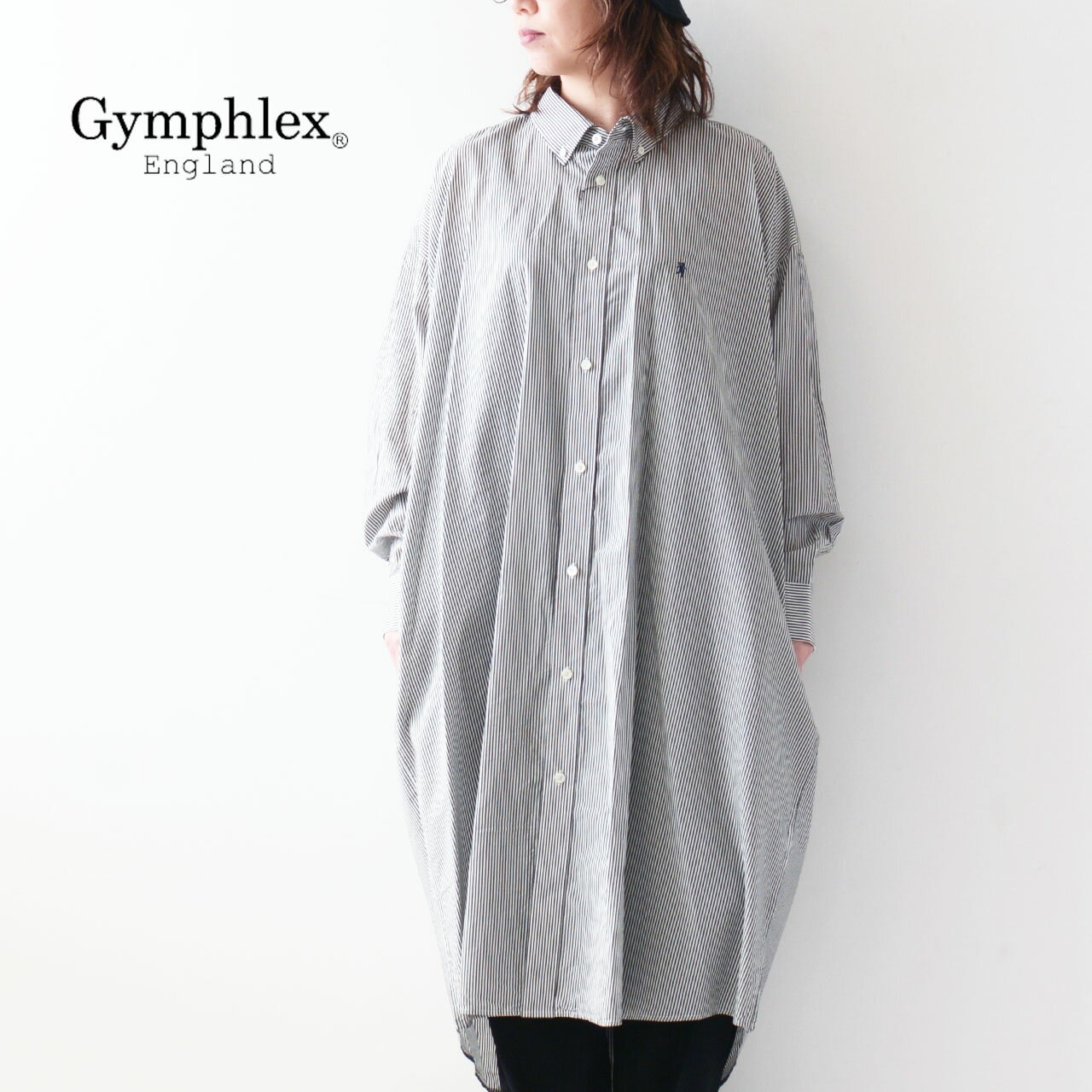 Gymphlex [ジムフレックス] B.D. COLLAR WIDE SHIRT DRESS [GY-G0081CCK] B.Dカラーワイドシャツドレス・シャツワンピース・ストライプシャツ・ストライプシャツワンピース・LADY S [2024SS]