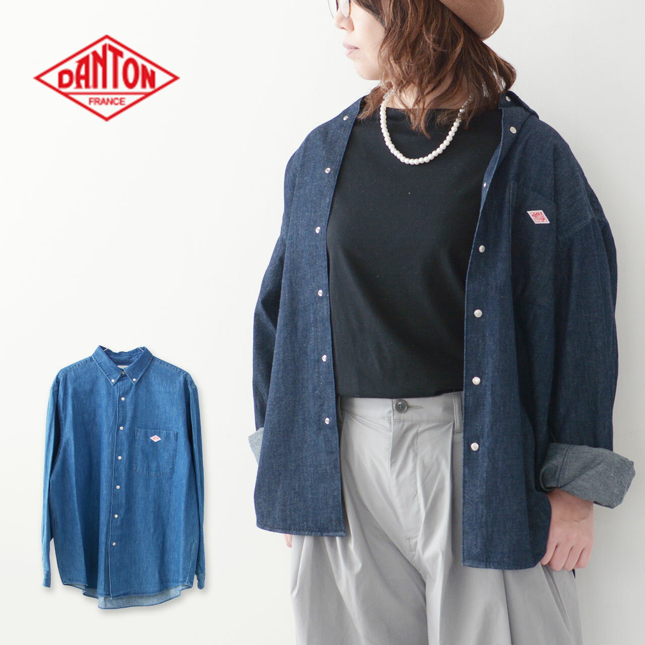 ダントン ダウン メンズ DANTON [ダントン] M DOT BUTTON DUNGAREE B.D SHIRT [DT-B0116DUG] ドットボタン ダンガリー ボタンダウンシャツ 無地・ヴィンテージシャツ・スナップボタン・長袖シャツ・メンズ・男性用・紳士・MEN'S [2024SS]