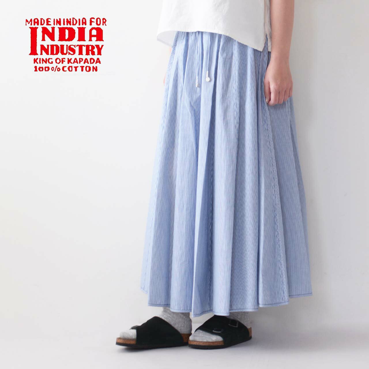 INDIA INDUSTRY [インディアインダストリー] COTTON CIRCULAR SKIRT [ND-F0029CLS] コットンサーキュラースカート・ロングスカート・コットンスカート・フレアスカート・ストライプ・LADY S [2…