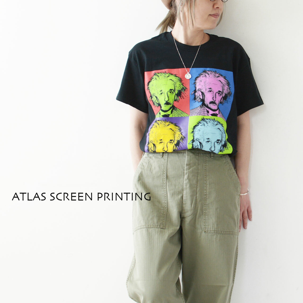 ATLAS SCREEN PRINTING  アインシュタインTEE  アンディーウォーホール・プリントTシャツ・半袖・綿・柄・MENS' / LADY'S 