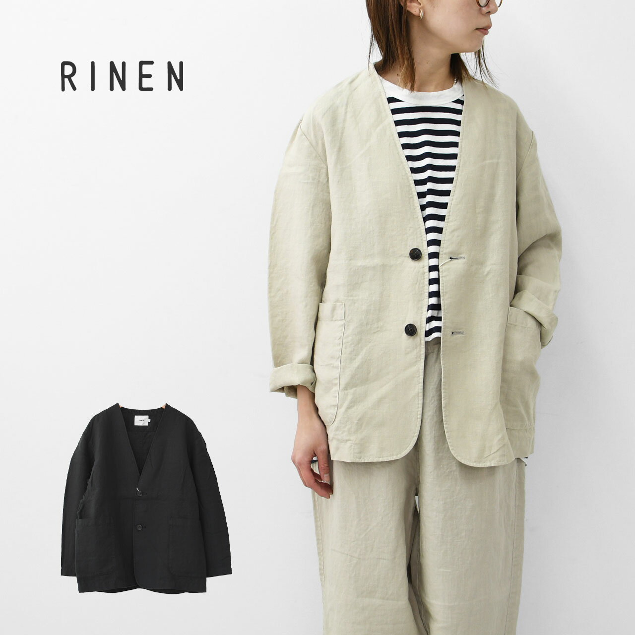 RINEN [リネン] 40/1リネン平織ノーカラージャケット [R29502] ノーカラージャケッ