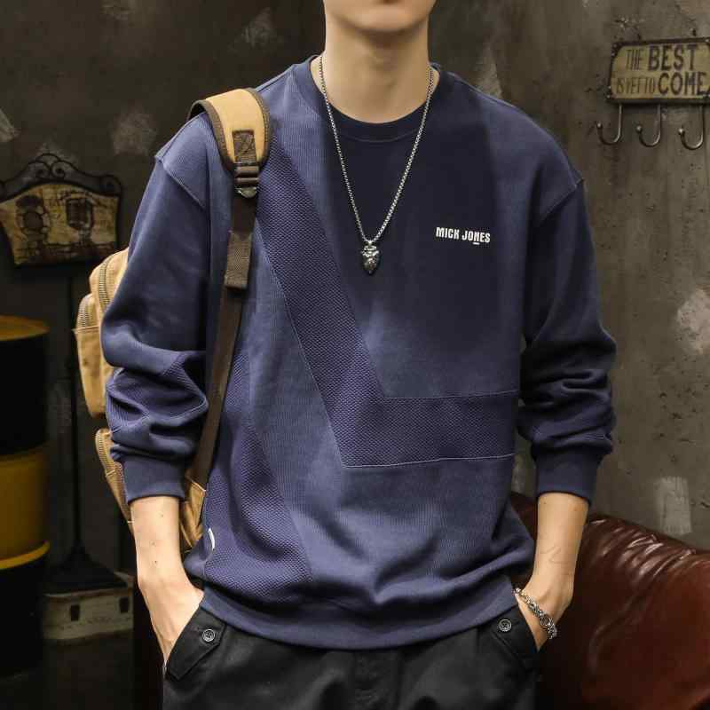乐天商城 - メンズ 長袖シャツ 春秋冬 アメリカン トレーナー スウェット ラウンドネック 丸首 トップス カジュアル レジャー 綿混紡 ゆったり 大きいサイズ 男性用 ノーアイロン ロイヤルブルー ブラック ダークグレー おしゃれプリント