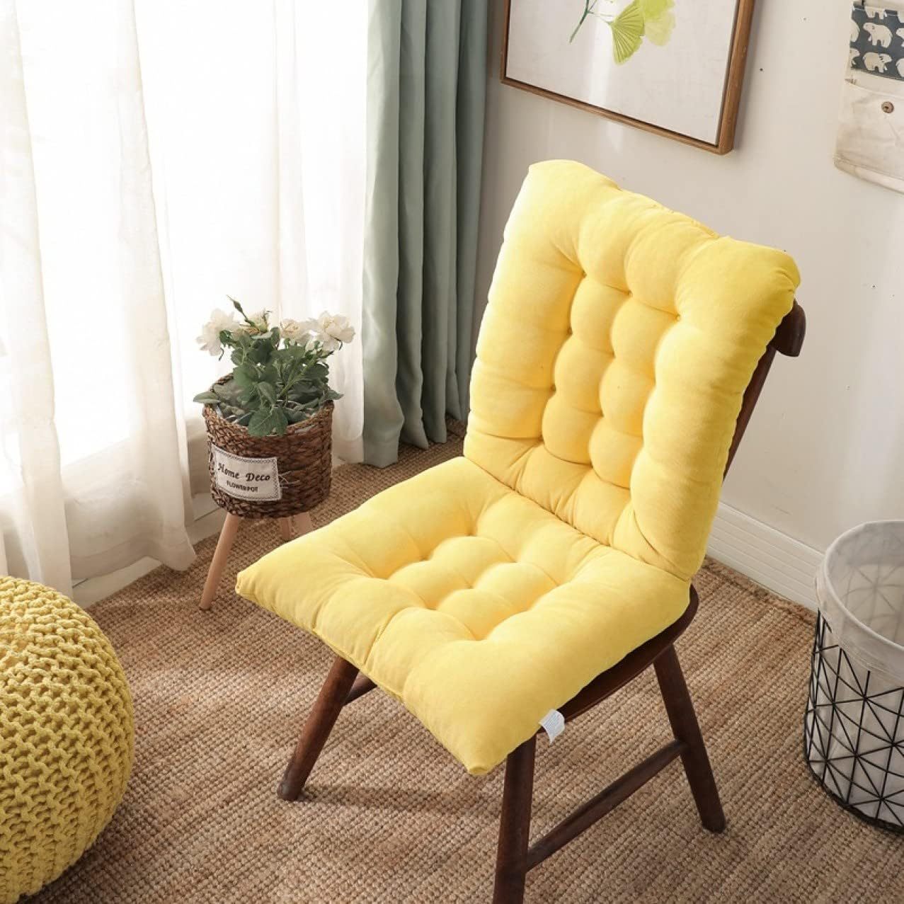 Rakuten - シートクッション 長座布団 ラウンジチェアクッション フロアクッション 40*90cm PP綿 コール天 北欧 ロング 座布団 厚手 無地 イエロー シンプル 低反発 お尻が痛くならない 洗える おしゃれ