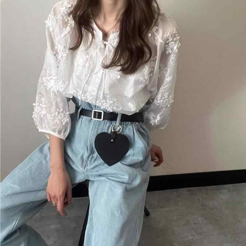 乐天商城 - カーディガン レディース 開襟 半開襟 七分袖 灯?袖 刺繍 デザイン ニット トップス 接触冷感 防風 紫外線カット 吸湿速乾 軽量 ワイドシルエット 純色 白色 米色 通勤 普段使い 都市スタイル 気品 春 綿混紡 再生繊維 95%以上