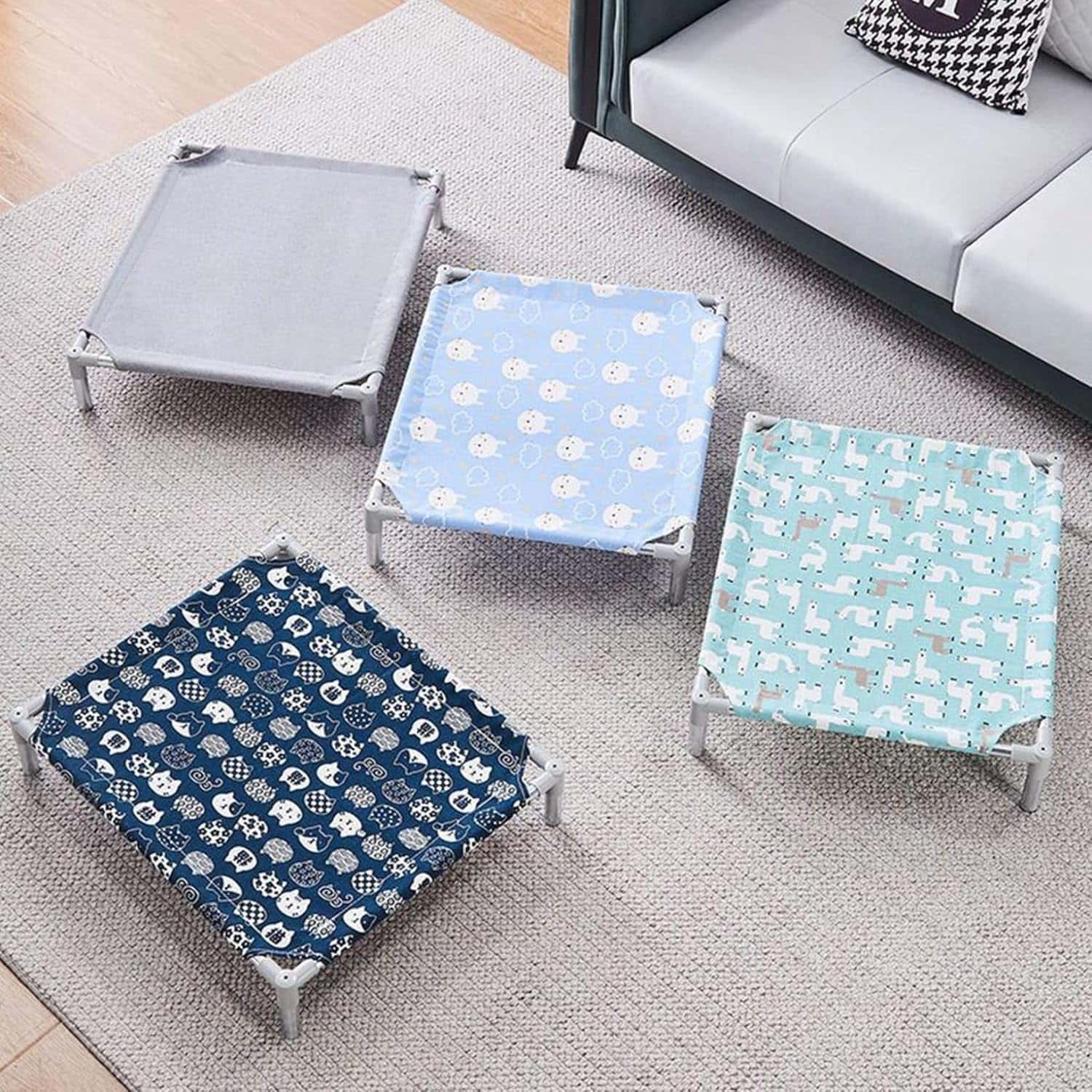 樂天商城 - 夏用 ペットベッド 脚付き コット キャンプベッド 小型犬 猫 冷却ベッド 高床式ベッド 通気性 寝床 アルパカ 50*50*12 60*50*12 70*55*15 ウサギ柄 グレイ メッシュ 猫柄 雲柄 黄色 黒色