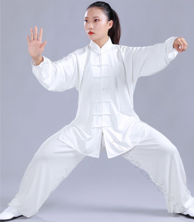 ビーコンウェルスセレクト2ndの太極拳服 男女兼用 長袖 半袖 太極拳 ウエア 服 シルク風 武術 練習着 表演服 レディース メンズ 大人 太極拳服 カンフー衣装 上下セットアップ 軟らかい 動きやすい 拳法 カンフー服 ヨ｜アングル2