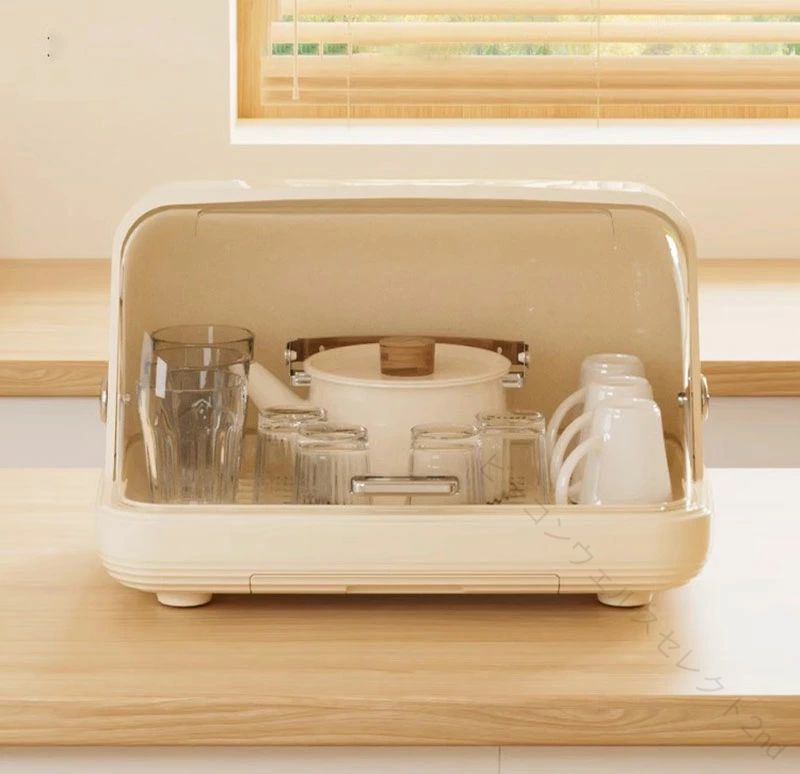 Rakuten - 卓上収納 調味料ケース 食器入れケース カップ収納 コップ 収納 カ 家庭用 大容量 防湿 防塵 乾燥ラック 水切りトレイ付き 収納
