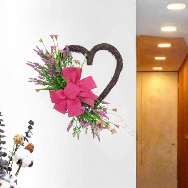 Mix - 造花 リース 写真 小道具 ハート型 リース ロマンチック な 壁掛け 装飾 玄関 ドア 用 自宅 結婚式 誕生日 飾り デコレーション インテリア 撮影 アイテム フォト プロップス ウェルカム