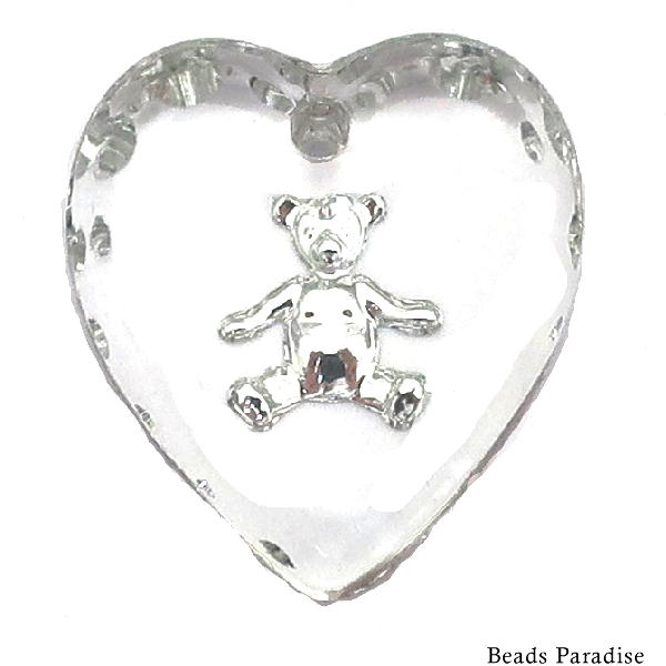 ドイツガラスペンダント【155】インタリオ（1個入り）12×11mmハート型/ベアー(シルバー)