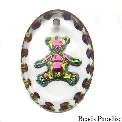 ドイツガラスペンダント【71】インタリオ（1個入り）18×13mmオーバル型/ベアー（レッドAB）