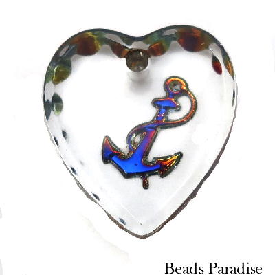 ドイツガラスペンダント【6】インタリオ（1個入り）12×11mmイカリ・ハートタイプ