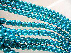 ガラスビーズ ガラスパーツ アクアマリン（薄めクリスタル系）-62 丸玉3mm玉 連1本 （ロング60cm）