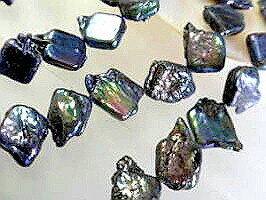 淡水パール 琵琶種 スクエアー　ブラックカラフル パールビーズアクセサリーパーツ ネックレス仕様 パ..