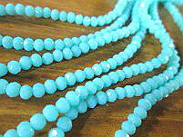 ターコイズ ガラス ロンデル ターコイズ ロンデル 3.5x3.5mm連 多面ダイヤカット ターコイズ ガラス（..