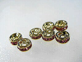 ロンデル ルビー/ゴールド 4mm平形（10こ）ロンデル ビーズ ルビーゴール ロンデル ゴールド ビーズ ロ..