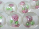 ガラス ビーズ 丸玉 ガラス パーツ 丸玉(ビンクの薔薇モチーフ入り)14mm-32 ガラスビーズ ガラスパーツ(4ケ)ガラス ネックレス ガラス ビーズ ネックレス ガラス ブレスレット ガラス ビーズ ブレスレット制作用