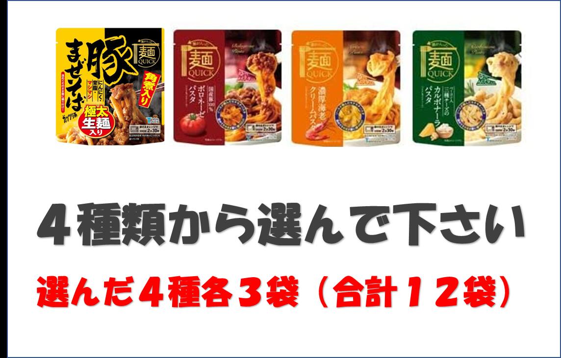 麺クイック レンジで温めるだけ!麺とソース一体型の進化系レトルト麺 麺QUICK 4種類から選べる12食セット 保存食