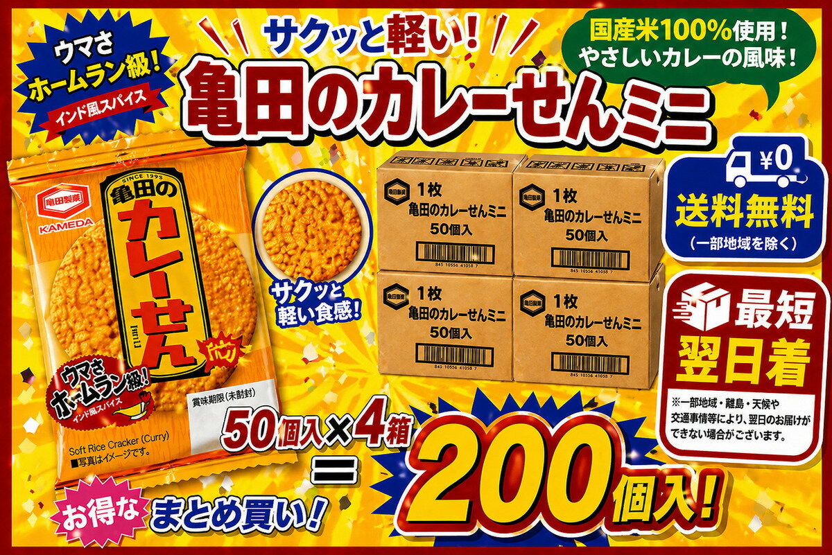 Other - 亀田 小袋 カレーせん 個包装 1枚入 200個 (50個入×4ボール) 業務用 カレー風味 せんべい　送料無料