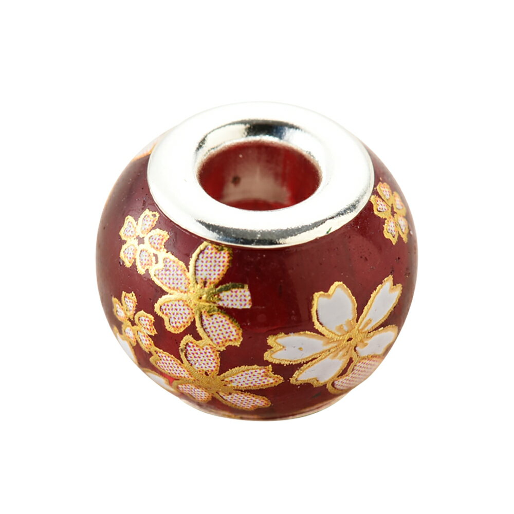 シルバーホール　ガラスビーズ　桜　レッド