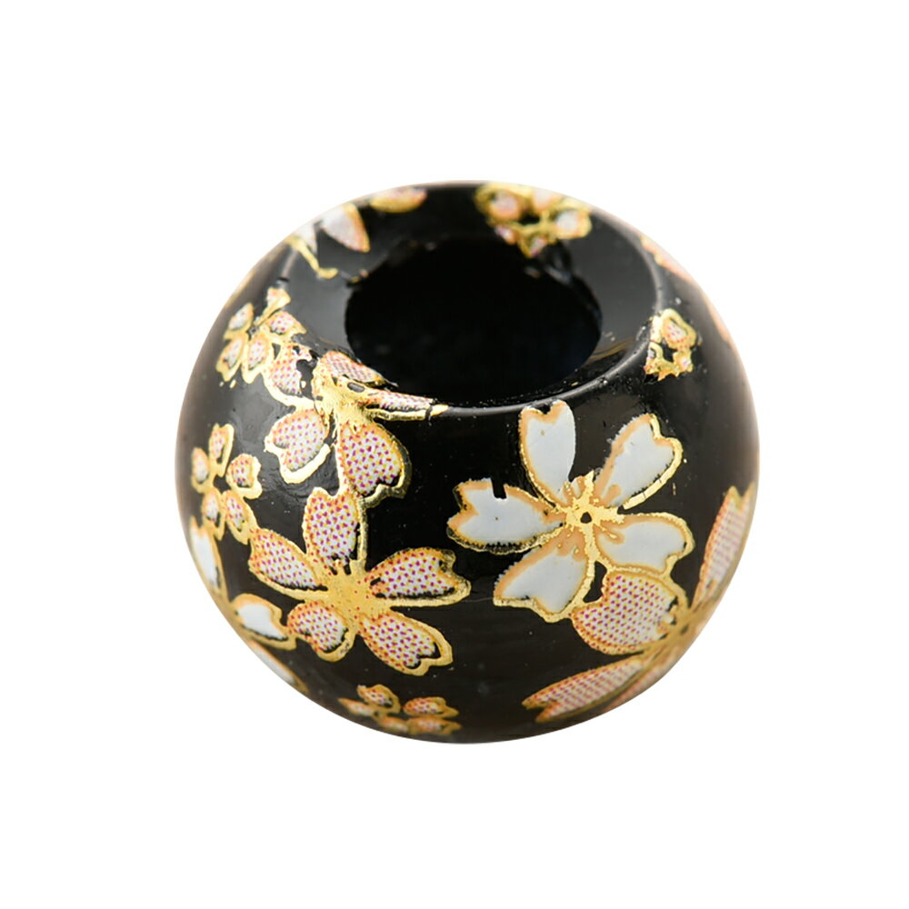 ガラス製太穴ビーズ　桜　ブラック