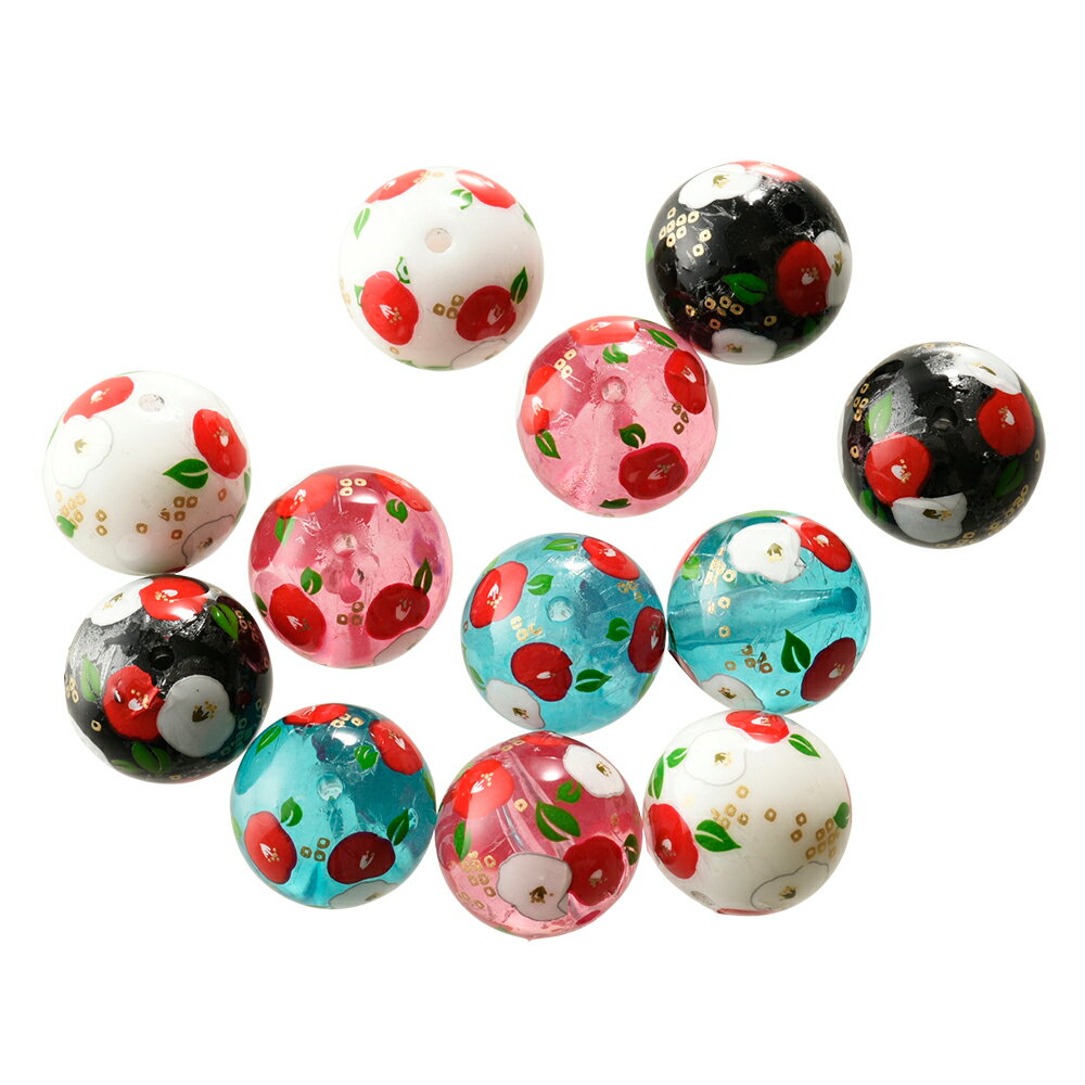 転写ビーズ　ラウンド　スキブルー　椿