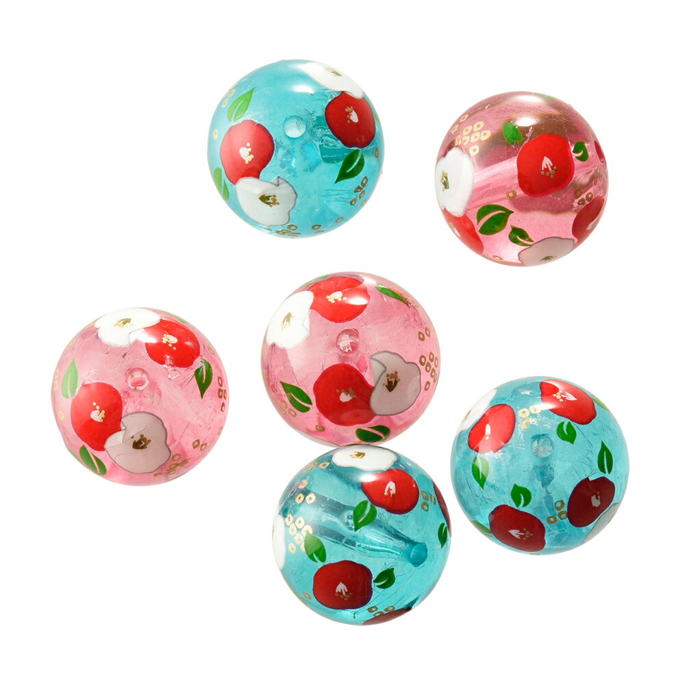 転写ビーズ　ラウンド　スキブルー　椿