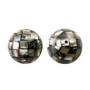 モザイクシェル ラウンド　ブラック（14mm・1個）【アクセサリーパーツ/ハンドメイド/手芸/パワーストーン/ビーズ】【イヤリング/ピアス/和風】