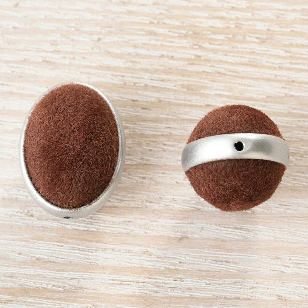 ドイツフロッキービーズ　オーバル　ブラウン　アクセサリーパーツ
