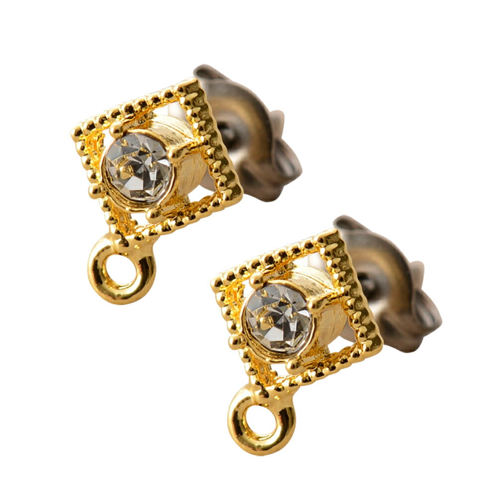 国産　ピアスキャストパーツ　カン付スクエア　ゴールド